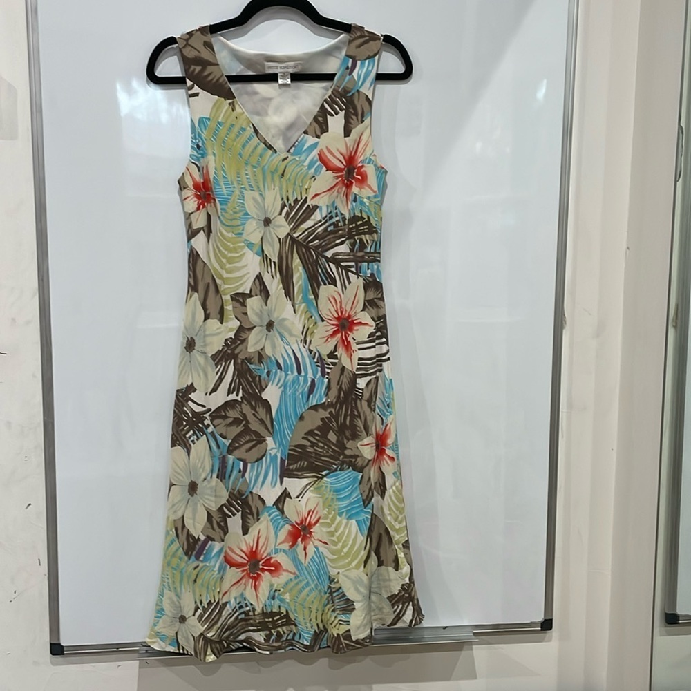 Petite Sophisticate Floral Silk Dress Sleeveless V Neck Size 10 Tropical Hawaii